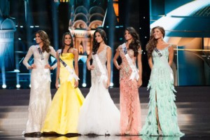 Gabriela Isler, Miss Venezuela 2013; Ariella Arida, Miss Philippines 2013; Patricia Yurena Rodriguez, Miss Spain 2013; Jakelyne Oliveira, Miss Brazil 2013; and Constanza Baez, Miss Ecuador 2013; , are announced as the top five contestants during MISS UNIVERSE® 2013 from Crocus City Hall in Moscow, Russia on November 9, 2013 at 9:00 PM ET on NBC. HO/Miss Universe L.P., LLLP